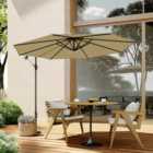 3M Large Rotatable Garden Sun Shade Cantilever Parasol Patio Hanging Banana Umbrella Crank Tilt No Base, Khaki