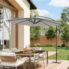 3M Large Rotatable Garden Sun Shade Cantilever Parasol Patio Hanging Banana Umbrella Crank Tilt with Cross Base, Light Grey