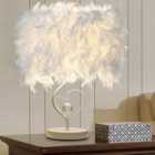 White Modern Feather Bedside Table Lamp with Metal Base 25 x 37CM