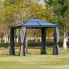 Outsunny 3 x 3 m Aluminium Hardtop Gazebo Canopy with Polycarbonate Top, Curtains