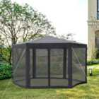 Outsunny Garden Hexagonal Gazebo Outdoor Canopy Patio Party Tent Grey