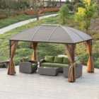 Outsunny 4x3(m) Hardtop Gazebo Aluminium Garden Pavilion w/ Steel Roof Brown