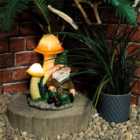 Garden Outdoor Solar Light Up Gnome under Mushrooms Ornament Decoration