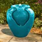 Teamson Home Garden Outdoor Water Feature, Floor Water Fountain, Glazed Pot Design, With LED Lights - Teal