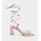 London Rebel Pale Pink Strappy Tie Block Heel Sandals