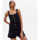 Tall Black Square Neck Button Front Belted Playsuit