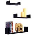Techstyle Melody Wall Mounted Floating Gloss Display Storage Shelves Set Of 3 Black