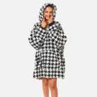 Dreamscene Houndstooth Oversized Hoodie Blanket Wearable Sherpa Fleece Black NEW