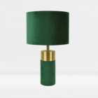 First Choice Lighting Velvet Antique Brass Green Table Lamp With Shade