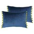 Paoletti Fiesta Twin Pack Polyester Filled Cushions Indigo/Olive