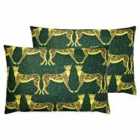 Paoletti Lynx Twin Pack Polyester Filled Cushions Emerald
