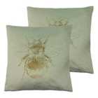 Evans Lichfield Nectar Bee Twin Pack Polyester Filled Cushions Green
