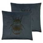 Evans Lichfield Nectar Bee Twin Pack Polyester Filled Cushions Petrol