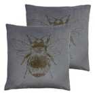 Evans Lichfield Nectar Bee Twin Pack Polyester Filled Cushions Steel