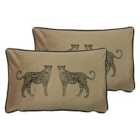Evans Lichfield Savanna Leopards Twin Pack Polyester Filled Cushions Biscuit 30 x 50cm