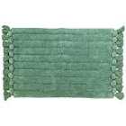 The Linen Yard Ribbed Tassel Cotton Woven Anti-slip Bath Mat Green