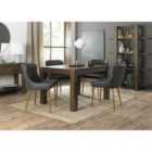 Cannes Dark Oak 4-6 Seater Dining Table & 4 Cezanne Dark Grey Faux Leather Chairs Gold Plated Legs