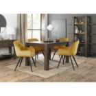 Cannes Dark Oak 4-6 Seater Dining Table & 4 Dali Mustard Velvet Fabric Chairs With Black Legs