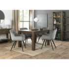 Cannes Dark Oak 4-6 Seater Dining Table & 4 Dali Grey Velvet Fabric Chairs With Black Legs