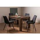 Cannes Dark Oak 4-6 Seater Dining Table & 4 Fontana Dark Grey Faux Suede Fabric Chairs Black Legs