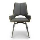 2 x Shankar Mako Swivel Leather Effect Graphite Grey Dining Chairs