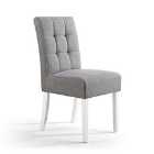 2 x Shankar Moseley Stitched Waffle Linen Effect Silver Grey Dining Chairs With White Legs