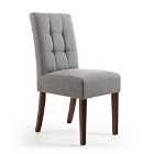 2 x Shankar Moseley Stitched Waffle Linen Effect Steel Grey Dining Chairs With Walnut Legs