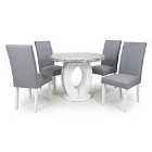 Shankar Neptune Round Dining Table & 4 Randall Silver Grey Dining Chairs Set