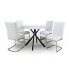 Shankar Avesta White Dining Table & 4 Callisto White Dining Table Dining Chairs Set