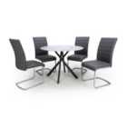 Shankar Avesta White Dining Table & 4 Callisto Grey Dining Chairs Set