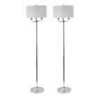 First Choice Lighting Set of 2 Trafalgar Chrome Grey 3 Light Floor Lamps