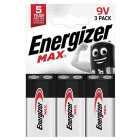 Energizer Max 9V Batteries 3 per pack