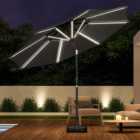3M Large Garden LED Parasol Outdoor Beach Umbrella with Light Sun Shade Crank Tilt with Square Base, Dark Grey