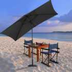 Livingandhome 2x3M Large Garden Rectangular Parasol Outdoor Beach Umbrella Patio Sun Shade Crank Tilt No Base, Black