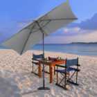 Livingandhome 2x3M Large Garden Rectangular Parasol Outdoor Beach Umbrella Patio Sun Shade Crank Tilt No Base, Light Grey