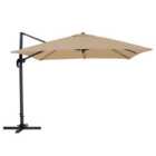 3M Large Square Canopy Rotatable Tilting Garden Rome Umbrella Cantilever Parasol with Cross Base, Taupe