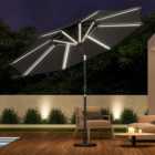 3M Large Garden Solar LED Lights Parasol Outdoor Patio Umbrella Sun Shade Crank Tilt with Round Base, Dark Grey