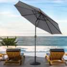 3M Large Rotating Garden Parasol Outdoor Beach Umbrella Patio Sun Shade Crank Tilt with Round Base, Dark Grey