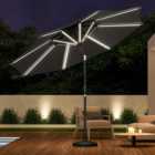 3M Large Garden LED Parasol Outdoor Beach Umbrella Sun Shade Crank Tilt with Round Base, Dark Grey