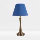 First Choice Lighting Prior - Antique Brass Blue Taper Bedside Table Lamp With Shade
