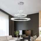 Livingandhome Modern 3 Tier Round Adjustable Linear Hanging Crystal LED Ceiling Pendant Light 70cm Cool White