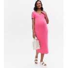 Maternity Bright Pink Short Sleeve Popper Midi Dress