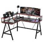 HOMCOM L Shape Gaming Corner Desk Computer Table With Elevated Monitor Shelf Workstation