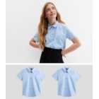 Girls 2 Pack Pale Blue Short Sleeve Easy Care School Shirts