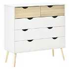 HOMCOM Chest Of 5 Drawers White And Oak Effect Recessed Handles
