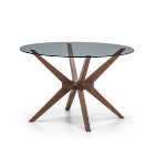 Chelsea 4 Seater Round Dining Table, Brown Wood, Glass