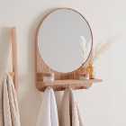 Wooden Round Wall Mirror with Shelf