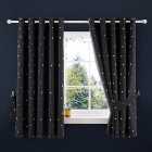 Black Outer Space Stars Thermal Blackout Eyelet Curtains