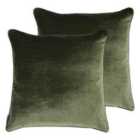 Paoletti Luxe Velvet Polyester Filled Cushions Twin Pack Olive