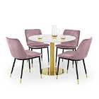 Julian Bowen Set Of Palermo Round Dining Table & 4 Delaunay Pink Chairs